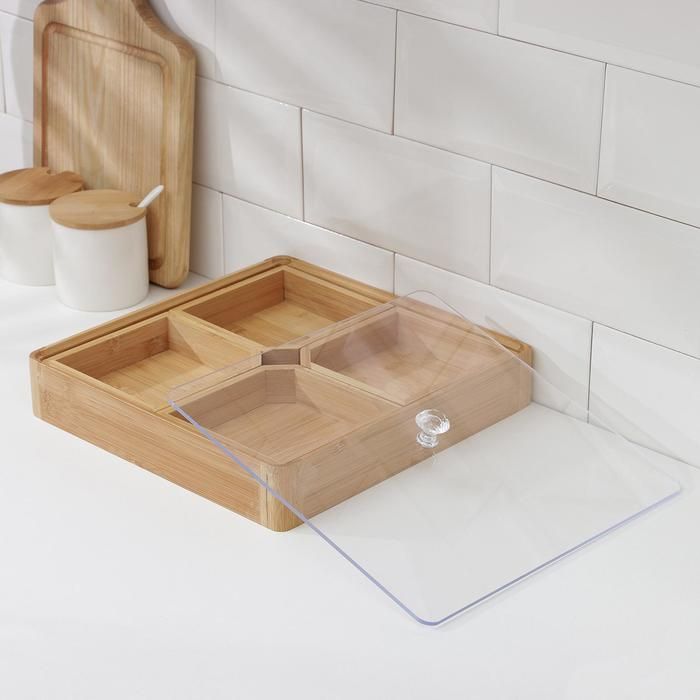 Ящик для хранения Доляна Striata, 28×28×7 см, бамбук Ящик для хранения Доляна Striata, 28×28×7 см, бамбук