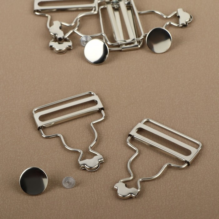 Застёжки для комбинезона, с кнопками, 38 мм, 10 шт, цвет серебряный Застёжки для комбинезона, с кнопками, 38 мм, 10 шт, цвет серебряный