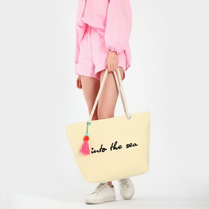 Сумка женская пляжная Into the sea, 50х34,5х14 см, бежевый цвет Сумка женская пляжная Into the sea, 50х34,5х14 см, бежевый цвет