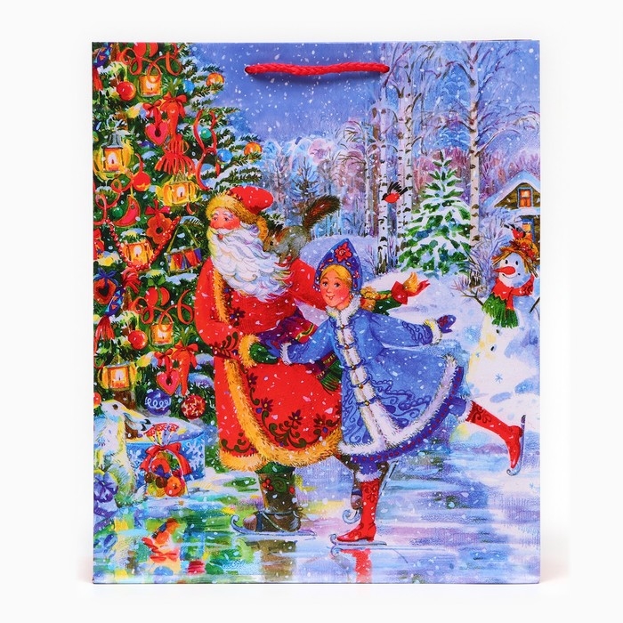 Новый год. Пакет подарочный Новый год. Пакет подарочный "Дед мороз со снегурочкой", 26 х 32 х 12 см.