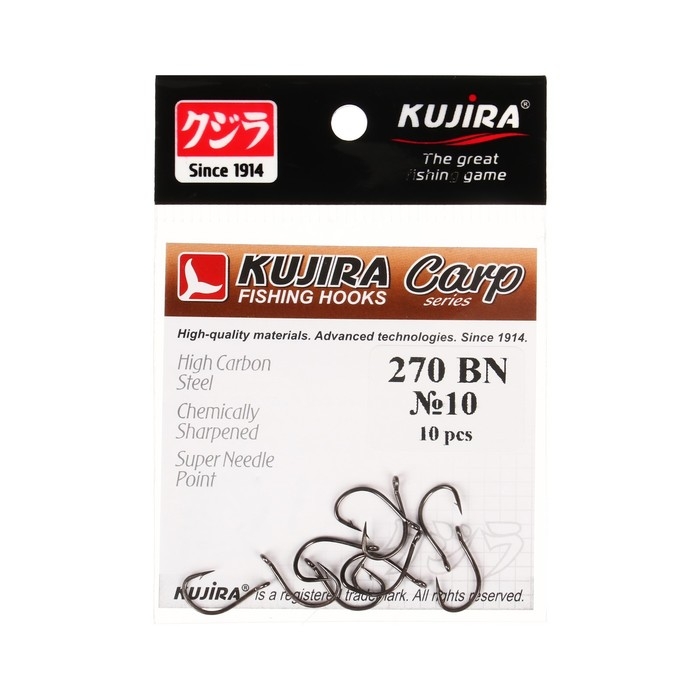 Крючки карповые Kujira Carp 270, цвет BN, №10, 10 шт. Крючки карповые Kujira Carp 270, цвет BN, №10, 10 шт.