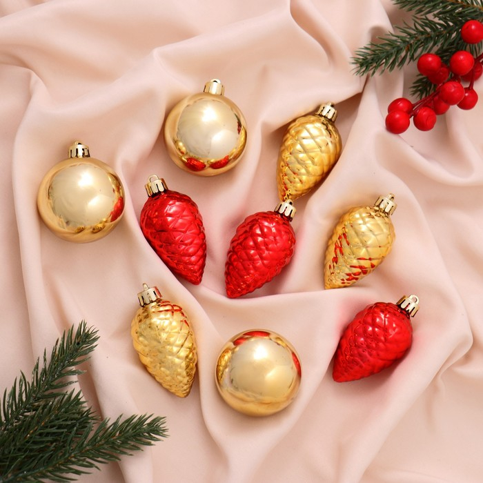 Набор украшений пластик 9 шт Набор украшений пластик 9 шт "Джоан" красно-золотой