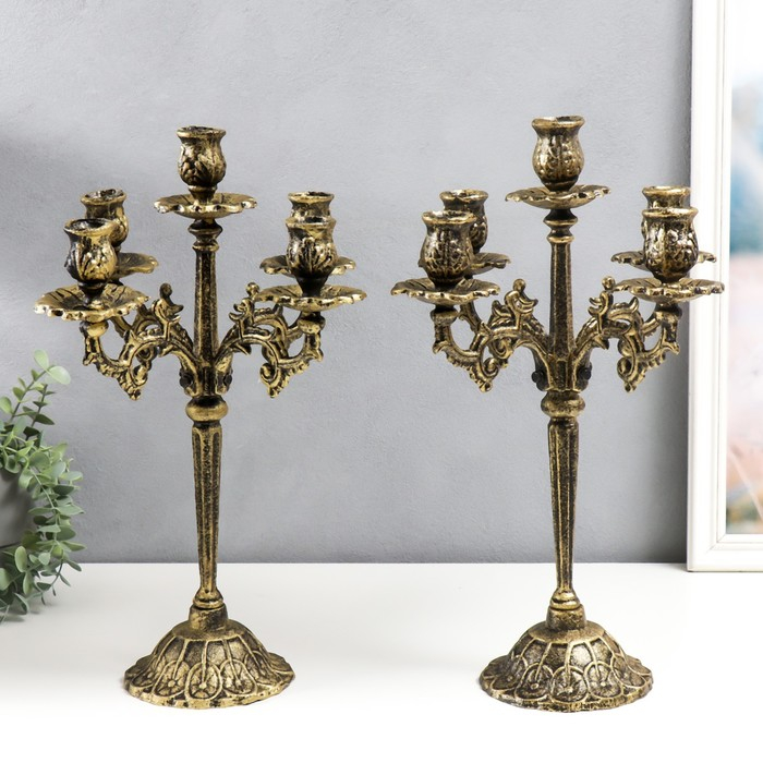 Подсвечник металл на 5 свечей Подсвечник металл на 5 свечей "Королевский" золотая патина 43х29х29 см