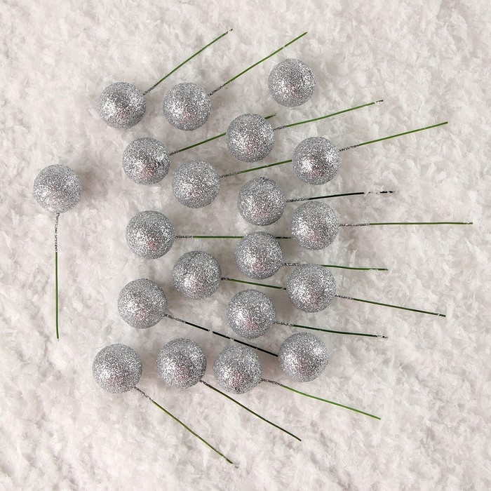Набор топперов на проволоке «Шар», набор 20 шт., размер 1 шт. — 2 × 7,5 см, цвет серебро Набор топперов на проволоке «Шар», набор 20 шт., размер 1 шт. — 2 × 7,5 см, цвет серебро