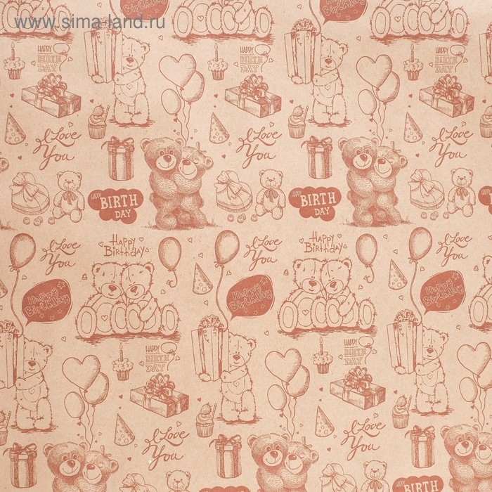 Бумага упаковочная крафт Бумага упаковочная крафт "Мишки", 0,72 х 10 м, 70 г/м²