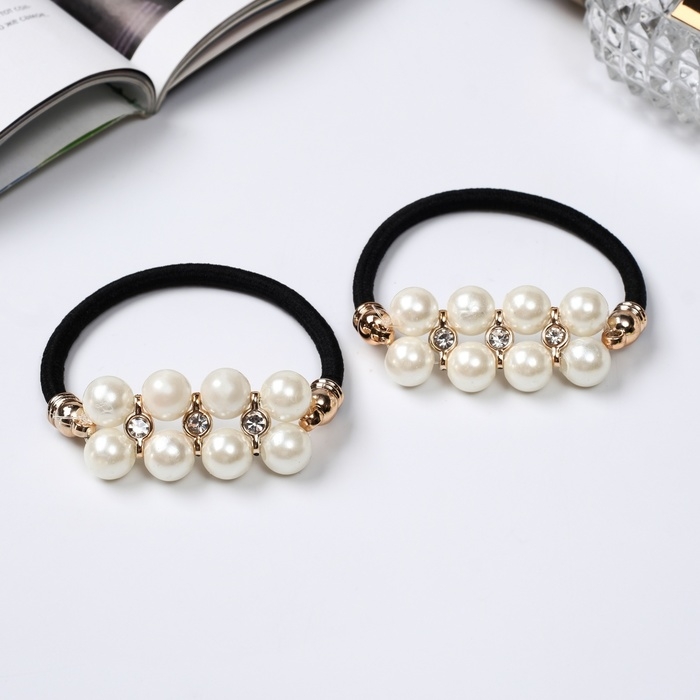 Резинка для волос "Тайна морей" (набор 2 шт) жемчуг