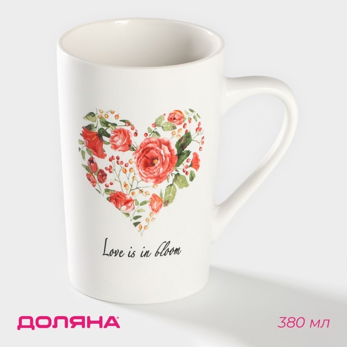 Кружка фарфоровая Доляна «Цветение любви», 380 мл, цвет белый Кружка фарфоровая Доляна «Цветение любви», 380 мл, цвет белый