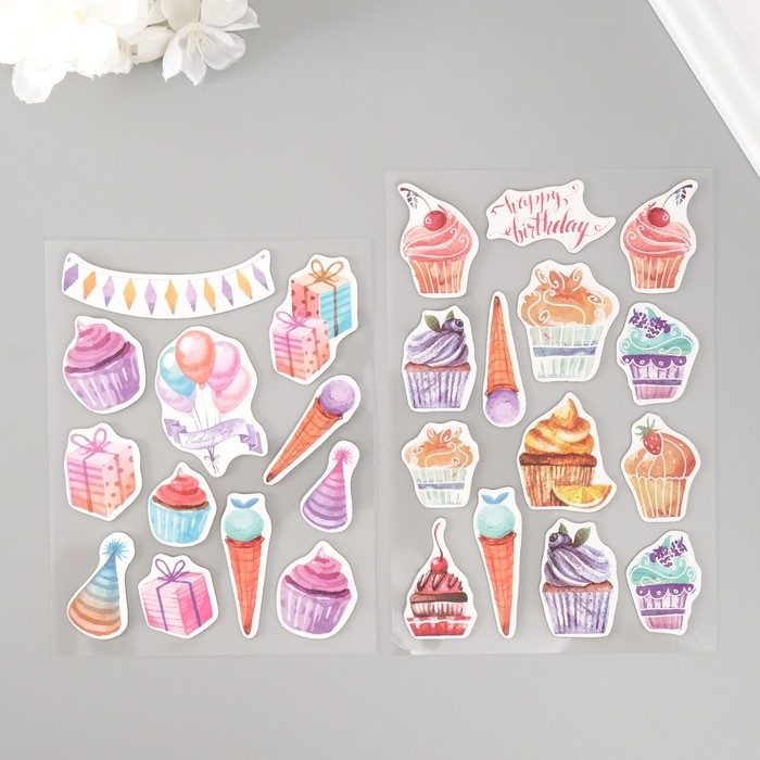 Наклейки для творчества Наклейки для творчества "День рождения" набор 2 листа 22х12,5 см