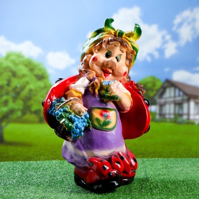 Садовая фигура  Садовая фигура "Гном девочка-божья коровка с виноградом" 44х21х64см