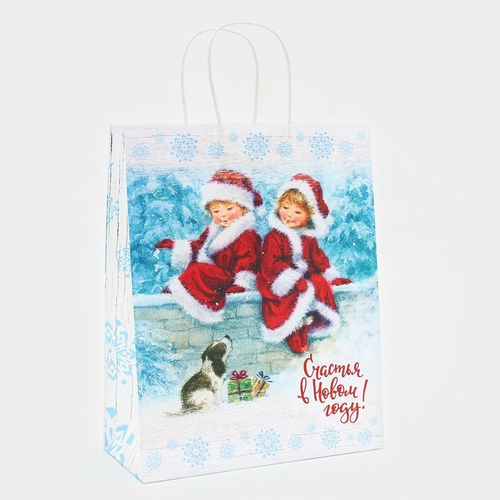Новый год. Пакет бумажный подарочный новогодний крафт Новый год. Пакет бумажный подарочный новогодний крафт "В ожидание чуда" 32 х 26 х 11 см.