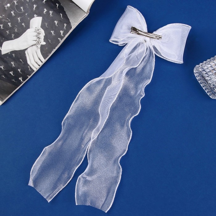 Зажим для волос  Зажим для волос "Школьница" бантик, 12х30 см, белый с жемчужинкой