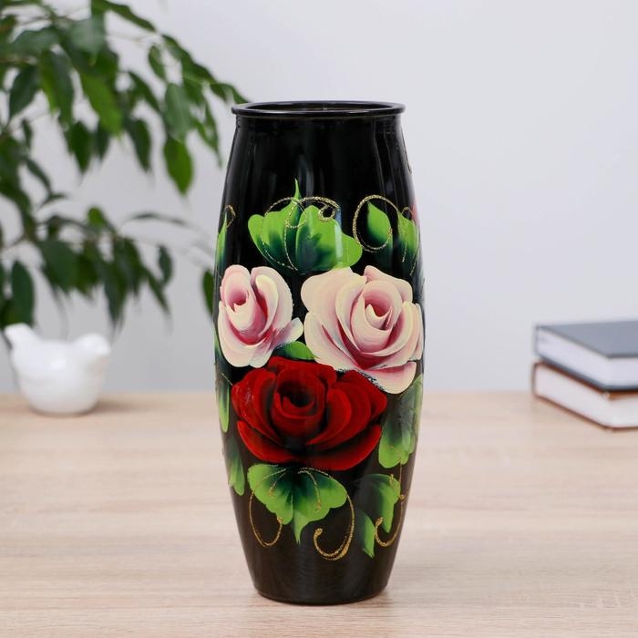 Ваза Ваза "Розы" роспись на крашеном стекле, d-7; 10х23 см