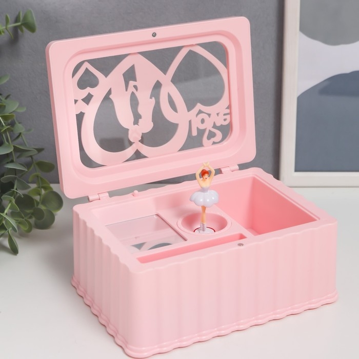 Шкатулка музыкальная механическая Шкатулка музыкальная механическая "Влюблённые" розовая 12,5х17,5х8 см