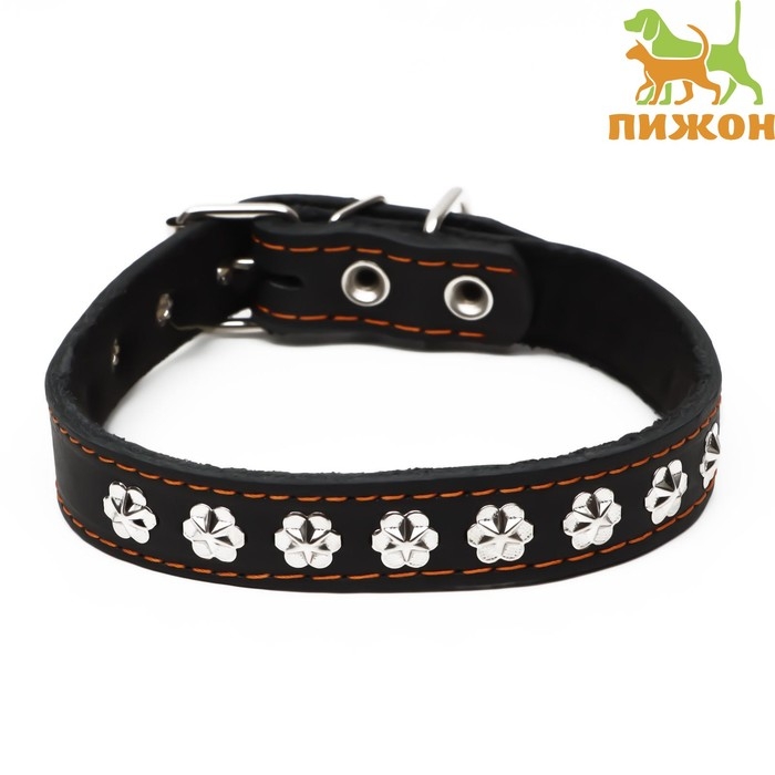 Ошейник кожаный на синтепоне, украшенный, 55 х 2.5 см, ОШ 35-45 см, черный Ошейник кожаный на синтепоне, украшенный, 55 х 2.5 см, ОШ 35-45 см, черный