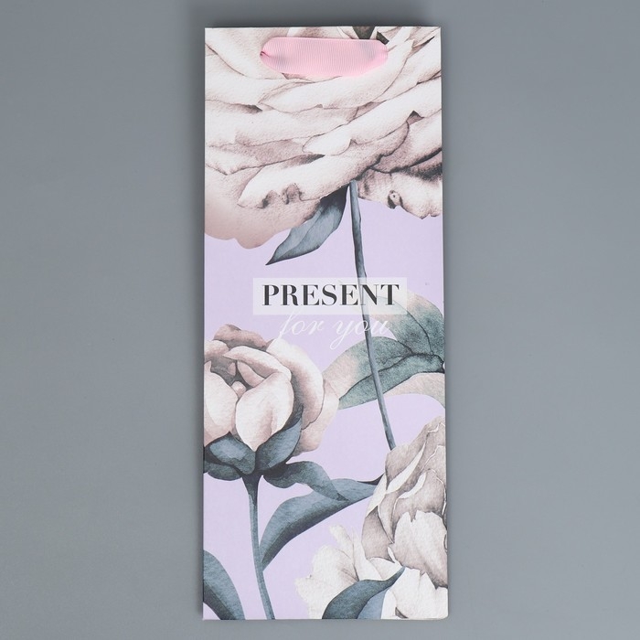 Пакет подарочный под бутылку, упаковка, «Нежность», 13 х 32 х 11,3 см