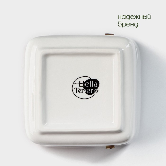 Банка для хранения сыпучих продуктов с ложкой BellaTenero, 280 мл, 9×9,5 см, с бамбуковой крышкой, фарфоровая, цвет белый