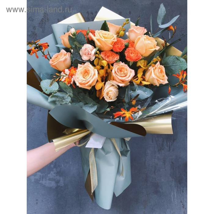 Пленка для цветов  Пленка для цветов "Пленка с золотом", цвет чёрный, 58 см х 5 м