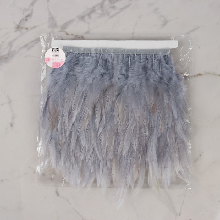 Тесьма с перьями петуха, 10-15 см, 5 ± 0,5 м, цвет серый Тесьма с перьями петуха, 10-15 см, 5 ± 0,5 м, цвет серый