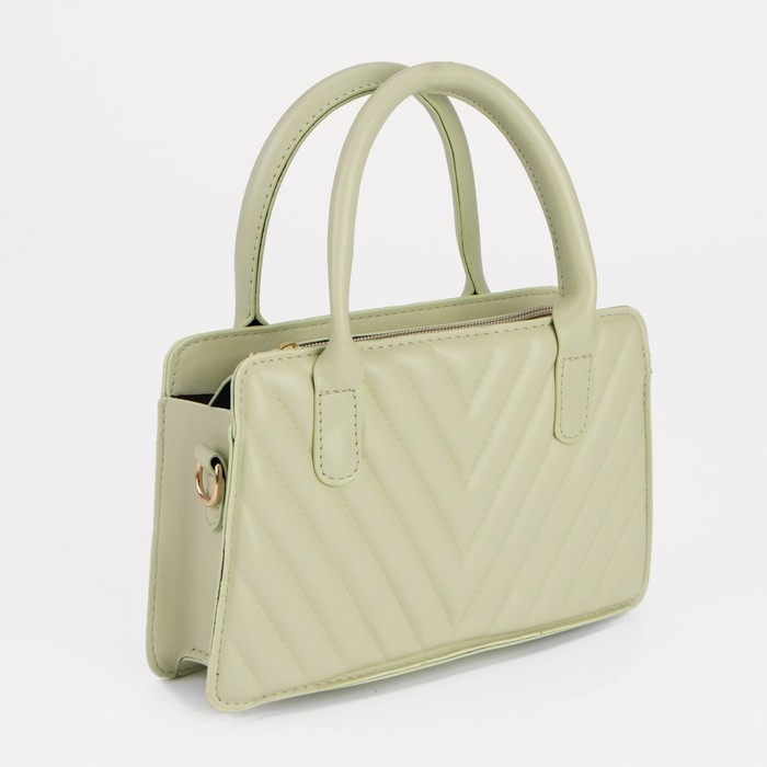 Сумка женская тоут на молнии, длинный ремень, цвет зелёный