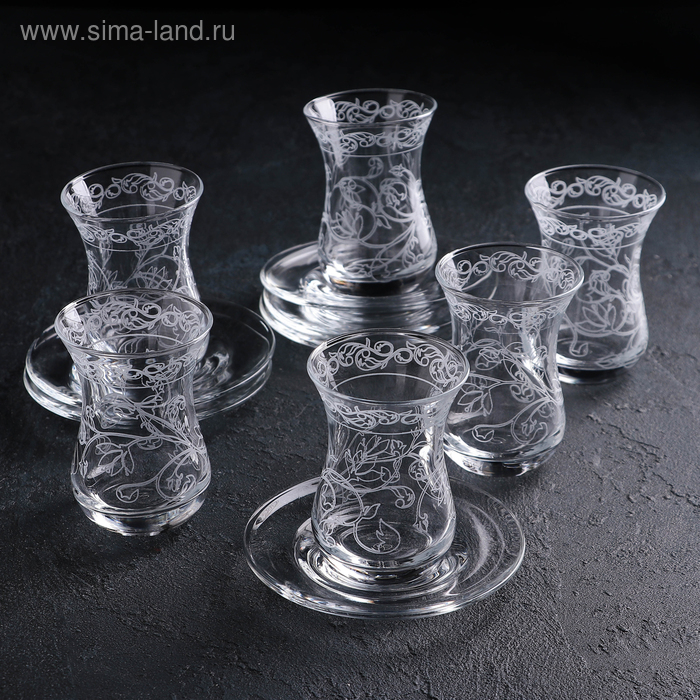 Сервиз чайный «Флора», 12 предметов: 6 стаканов чайных 160 мл, 6 блюдец Сервиз чайный «Флора», 12 предметов: 6 стаканов чайных 160 мл, 6 блюдец