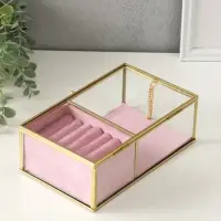 Шкатулка стекло с металлическим каркасом "Розовая" 2 отделения 22х14,5х7,5