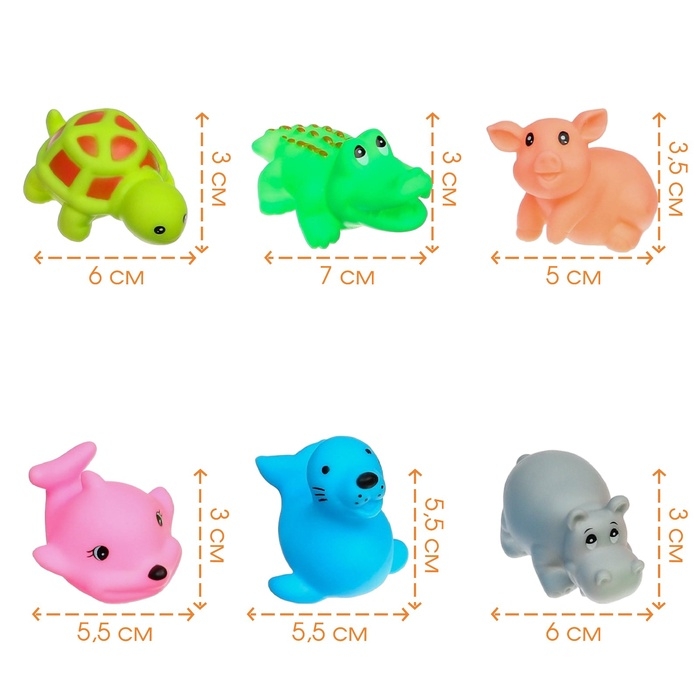 Набор резиновых игрушек для ванны &laquo;Любимые животные&raquo;, 6 шт, с пищалкой, Крошка Я