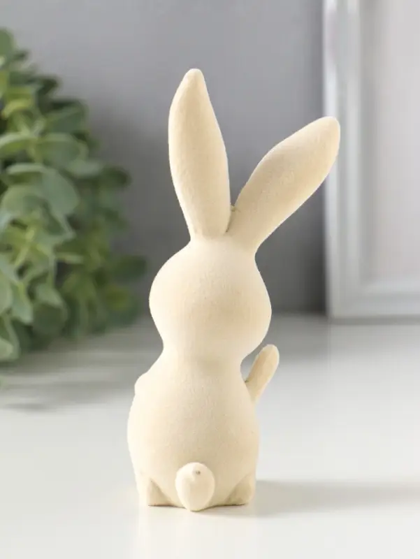 Сувенир полистоун, флок "Весёлый заяц - Привет!" 5х5х11,5 см