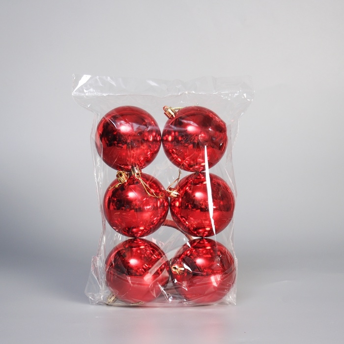 Набор шаров пластик d-8 см, 6 шт "Винтажный глянец" красный