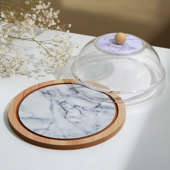 Блюдо сервировочное с крышкой «Белый мрамор», 15 см