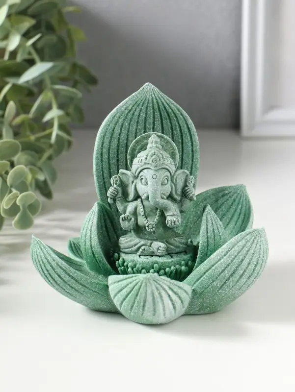 Сувенир полистоун "Лотос и Ганеша" зелёный 12,5х12,5х11 см