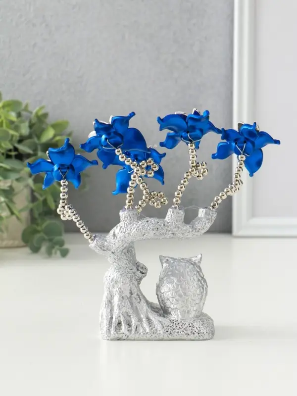 Фигурка от сглаза &laquo;Цветущее дерево. Филин со слитком золота&raquo;, серебро, синий, 16&times;5.5&times;18.5 см