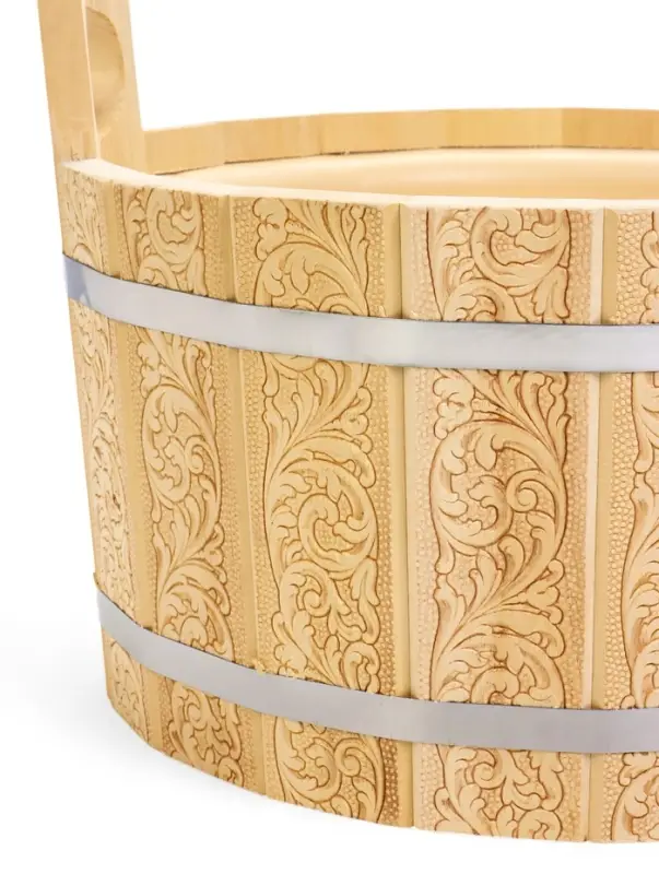 Шайка - таз для бани и сауны &laquo;Русский узор&raquo;, 12 л, деревянная, пластиковая вставка, &laquo;Добропаровъ&raquo;