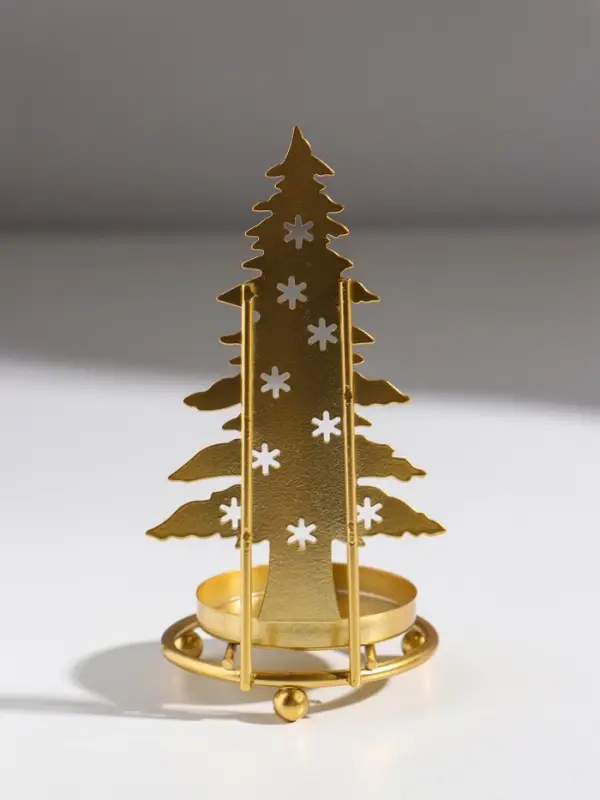 Подсвечник металл на 1 свечу "Ёлочка со звёздами" золото d=5 см 6,5х6,5х13,5 см
