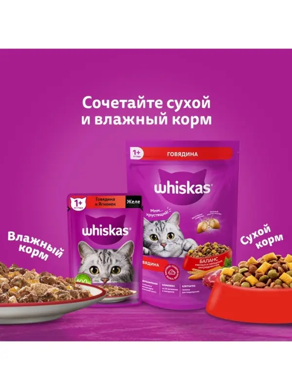 Сухой корм Whiskas для кошек, лосось, подушечки, 350 г