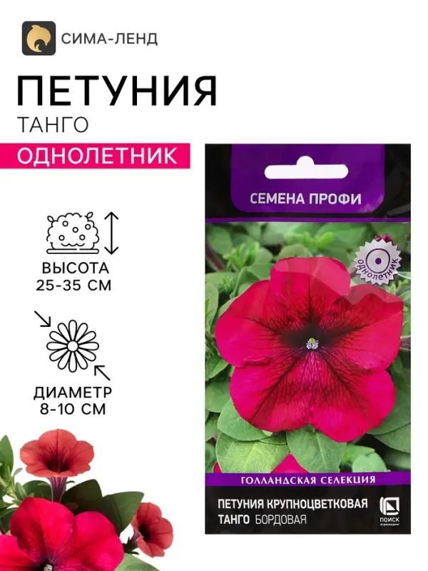 Семена цветов Петуния крупноцветковая &laquo;Танго&raquo;, бордовая, 15 шт.