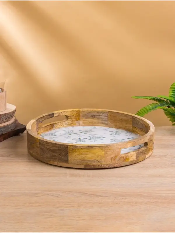 Поднос круглый с бортиками &laquo;Черепаха и цветы&raquo;, 35&times;35&times;6.5 см, дерево манго