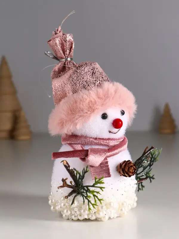 Декор  Декор "Снеговичок в розовом колпаке, в бусинках" 14х12х8 см