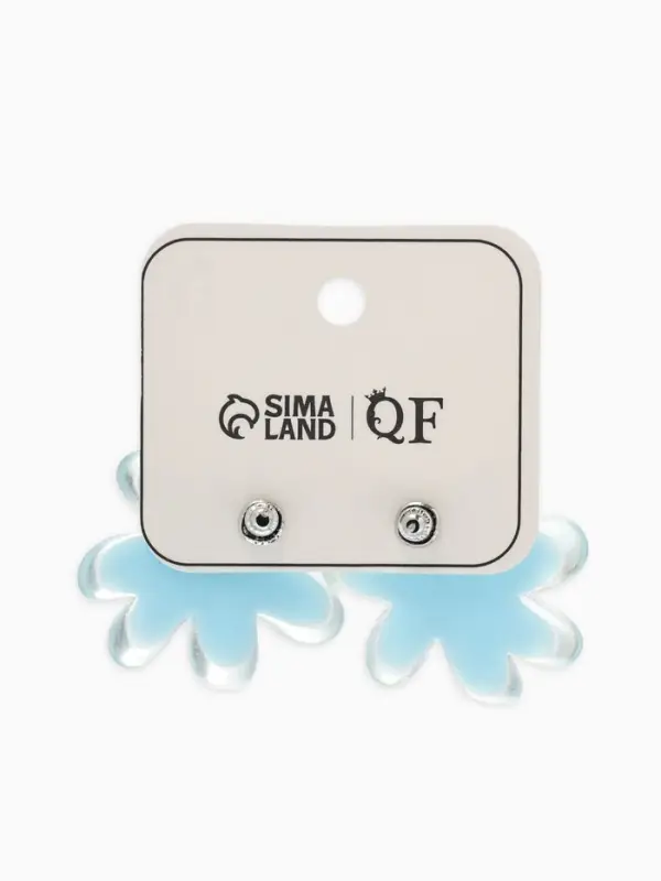 Серьги пластик "Цветочек летний" с блёсткой, цвет голубой