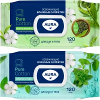 Салфетки влажные освежающие AURA big-pack с крышкой 120шт/уп