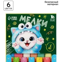 Мелки для асфальта, 6 штук, 6 цветов, брусок в коробке, ArtFox STUDY