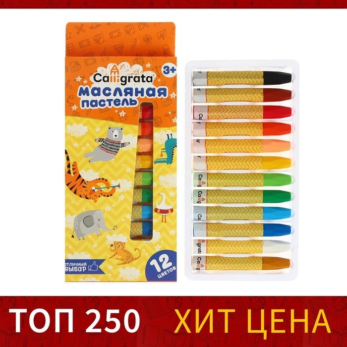Пастель масляная, 12 цветов, в картонной коробке, европодвес Пастель масляная, 12 цветов, в картонной коробке, европодвес