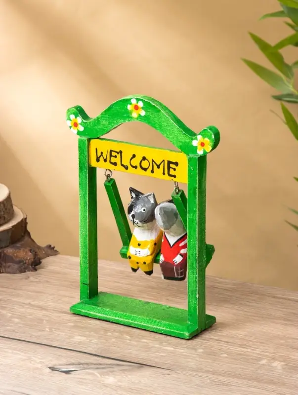 Сувенир интерьерный Сувенир интерьерный "Кошечки на качелях" 15х7х25 см, дерево, цв. зелёный