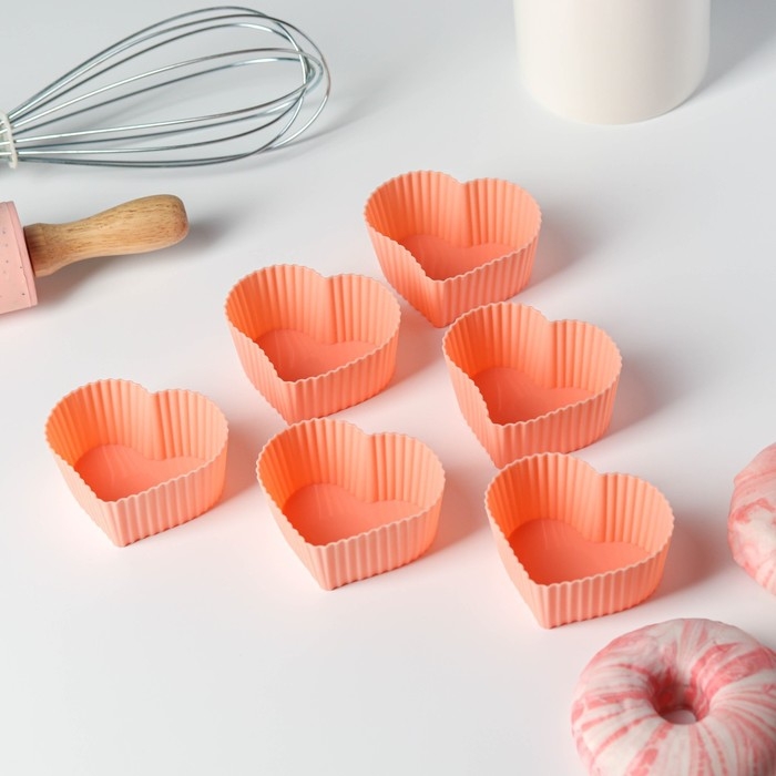 Набор форм для выпечки Доляна «Риб.Сердце», силикон, 7×3×6 см, 6 шт, цвет МИКС Набор форм для выпечки Доляна «Риб.Сердце», силикон, 7×3×6 см, 6 шт, цвет МИКС