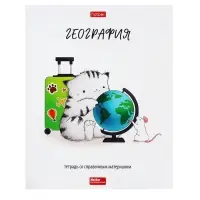 Предметная тетрадь по географии Hatber &laquo;Приключения кота Пирожка&raquo;, 48 листов, в клетку, со справочным материалом, обложка из мелованной бумаги