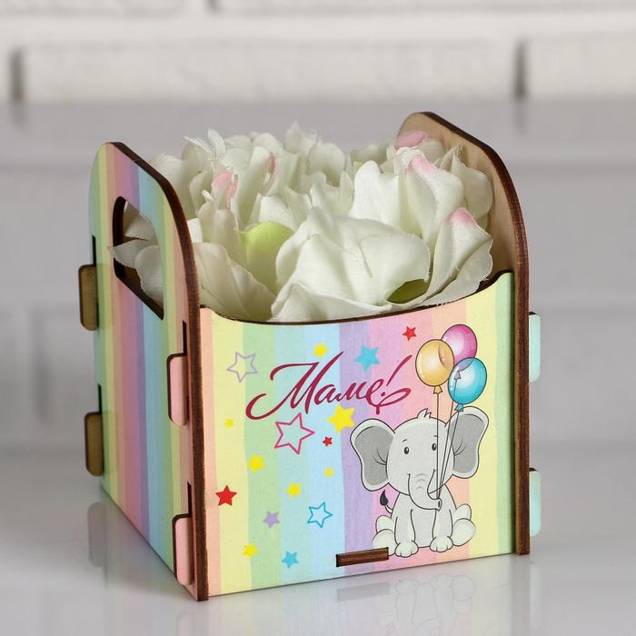 Кашпо деревянное 10.5×10×11 см подарочное Рокси Смит  Кашпо деревянное 10.5×10×11 см подарочное Рокси Смит "Маме! Слоник", коробка