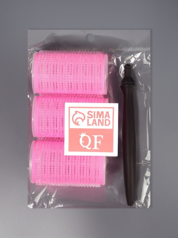 Бигуди-липучка с насадкой d4см (наб 3 шт цена за наб) розовый пакет QF