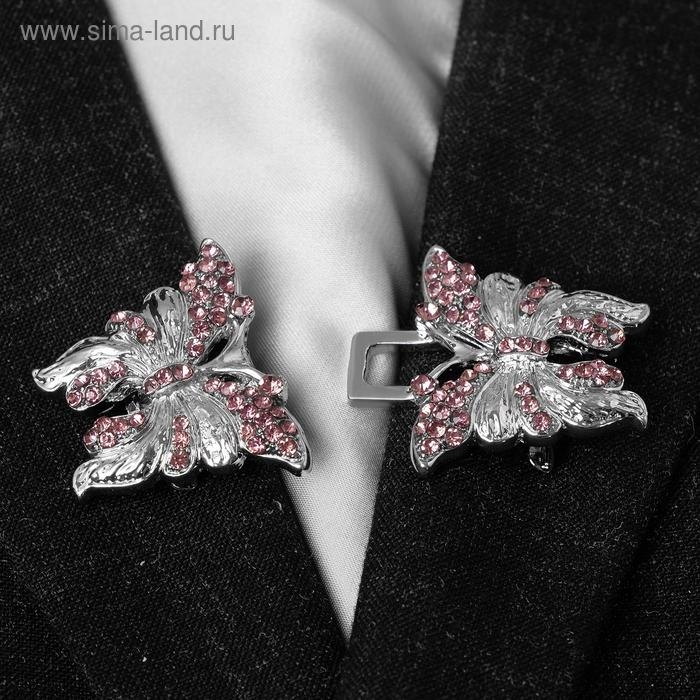 Зажим для кардигана «Бабочки», цвет розовый в серебре Зажим для кардигана «Бабочки», цвет розовый в серебре