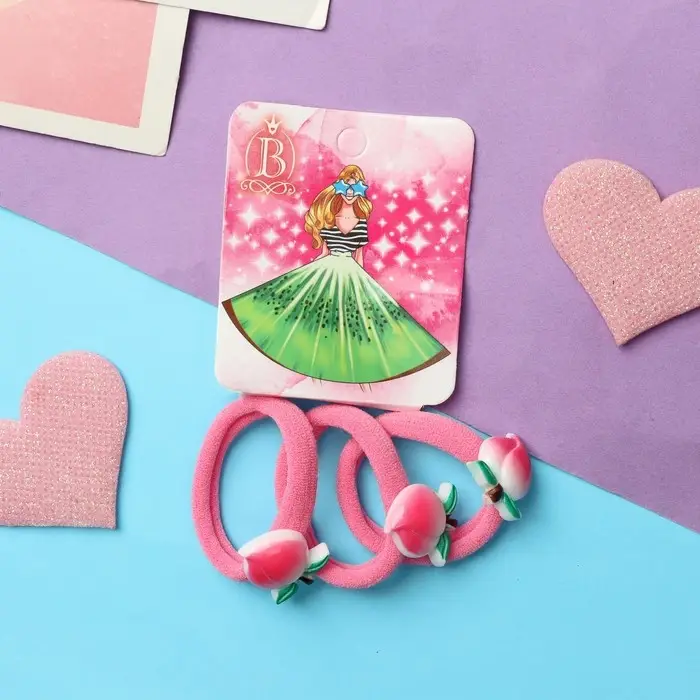 Резинка для волос  Резинка для волос "Сочное лето" (набор 3 шт) персик, 4 см, розовый