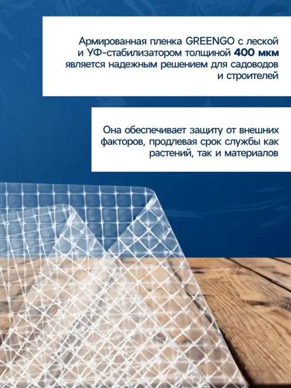 Плёнка армированная, полиэтиленовая с леской, 10&times;2 м, толщина 400 мкм, с УФ-стабилизатором, Greengo