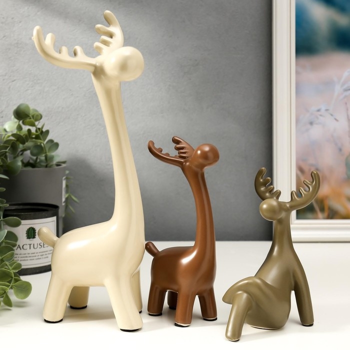 Сувенир керамика  Сувенир керамика "Лосик с детками" матовый набор 3 шт h=14; 17; 28 см